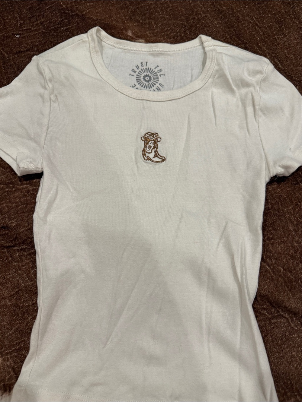 Kids White Short-Sleeve Tee with Embroidered Cowboy Boot